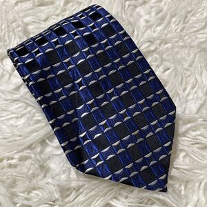 Geoffrey Beene Neck Tie Blue And Black Geometric